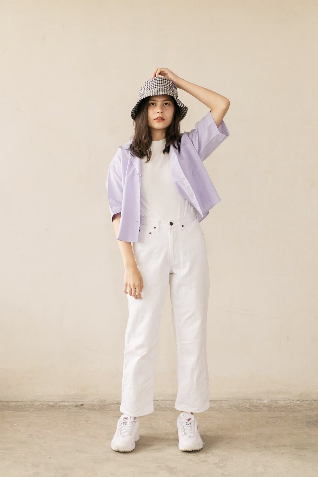 Cropped shirt (Lilac) - 女装衬衫 - 棉 紫色