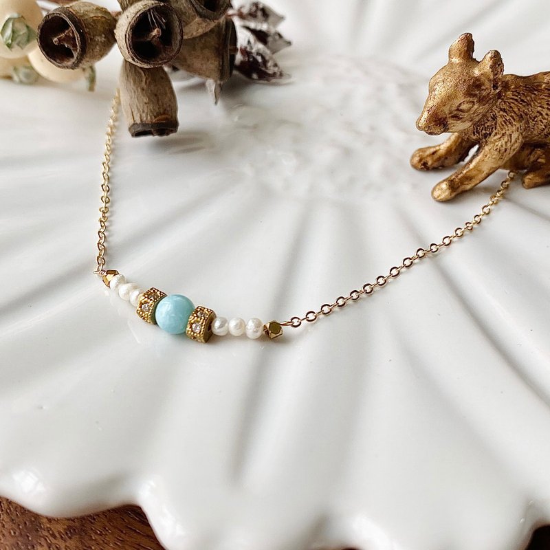 加勒比海的波光-拉利玛石锆石珍珠项链 - 项链 - 半宝石 蓝色