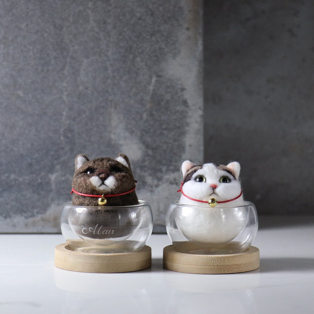 MSA玻璃雕刻 X feiwa手作 夫妻猫结婚式猫丸杯 情侣猫 手工结婚礼 - 订制画像 - 玻璃 灰色