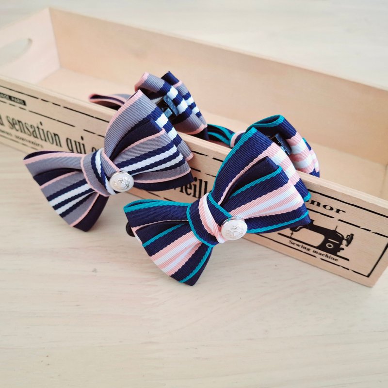 缤纷多条纹蝴蝶结香蕉夹 2色 - 发饰 - 其他材质 多色