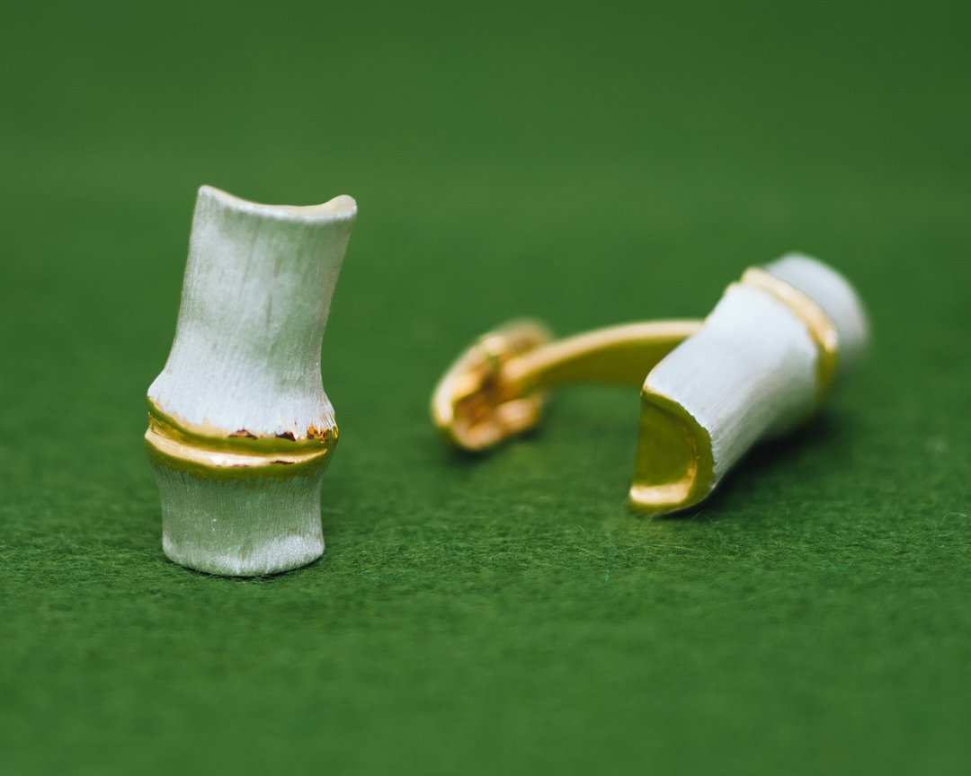 Cufflinks - Bamboo - Japanese design - Gift for him - Simple design - Cuffs - 袖扣 - 银 金色