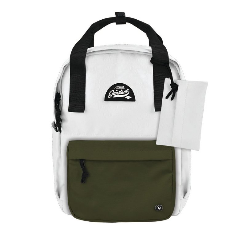 Grinstant混搭可拆组式13寸后背包 - 黑白系列 (白色配军绿色) - 后背包/双肩包 - 聚酯纤维 白色
