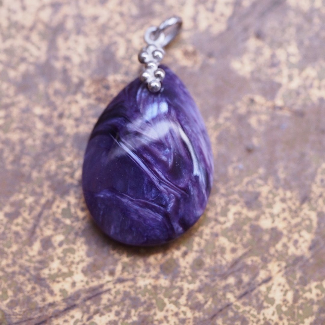 天然紫龙晶 纯银坠子 Charoite handmade Sterling Silver - 项链 - 半宝石 紫色