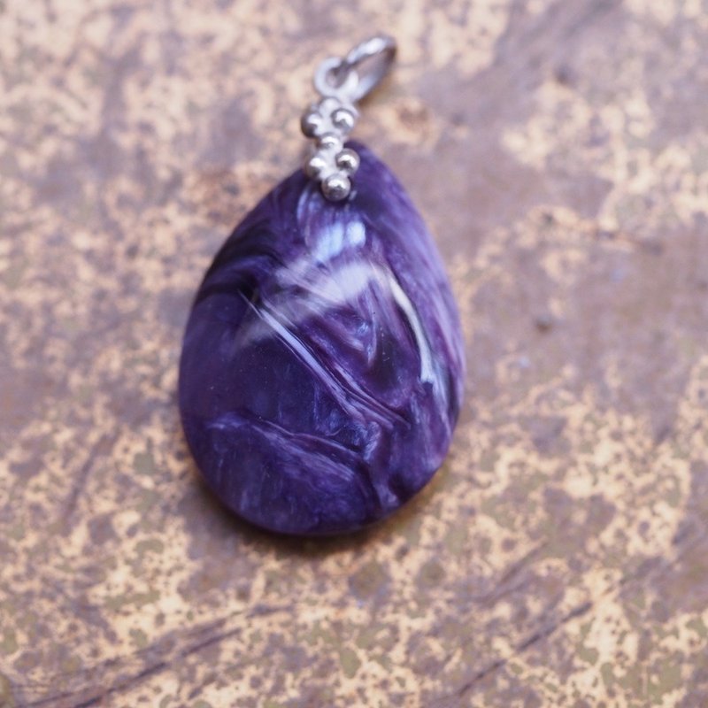 天然紫龙晶 纯银坠子 Charoite handmade Sterling Silver - 项链 - 半宝石 紫色