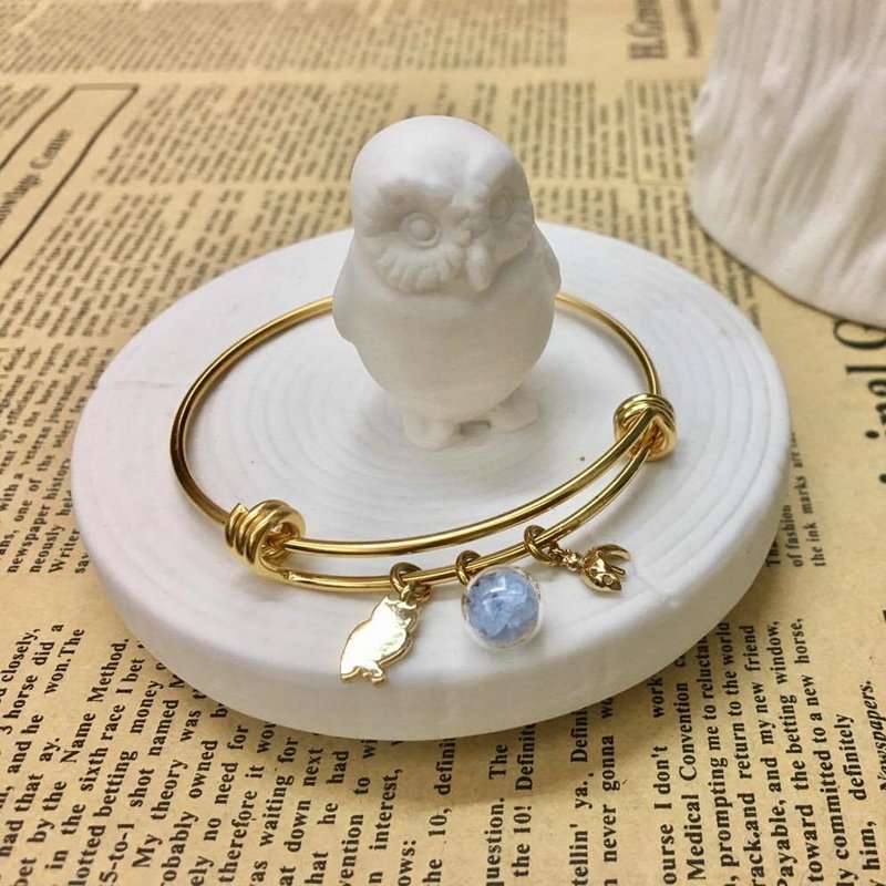 猫头鹰 瓢虫 夜光 玻璃球 金色钢手镯【权柄之森】 - 手链/手环 - 玻璃 黄色