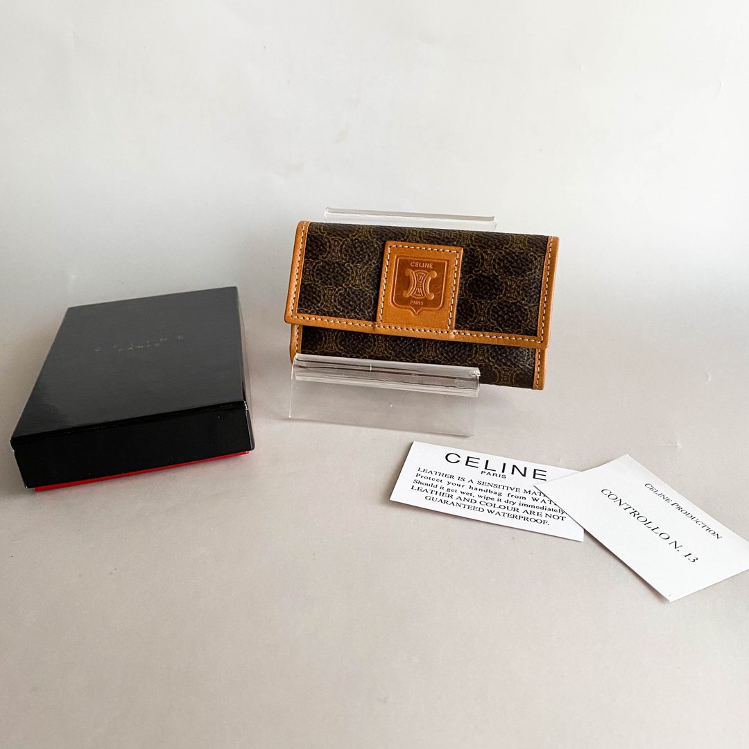 中古Celine赛琳│古着钥匙圈│钥匙包│Key Chain│Key Holder - 钥匙链/钥匙包 - 真皮 咖啡色