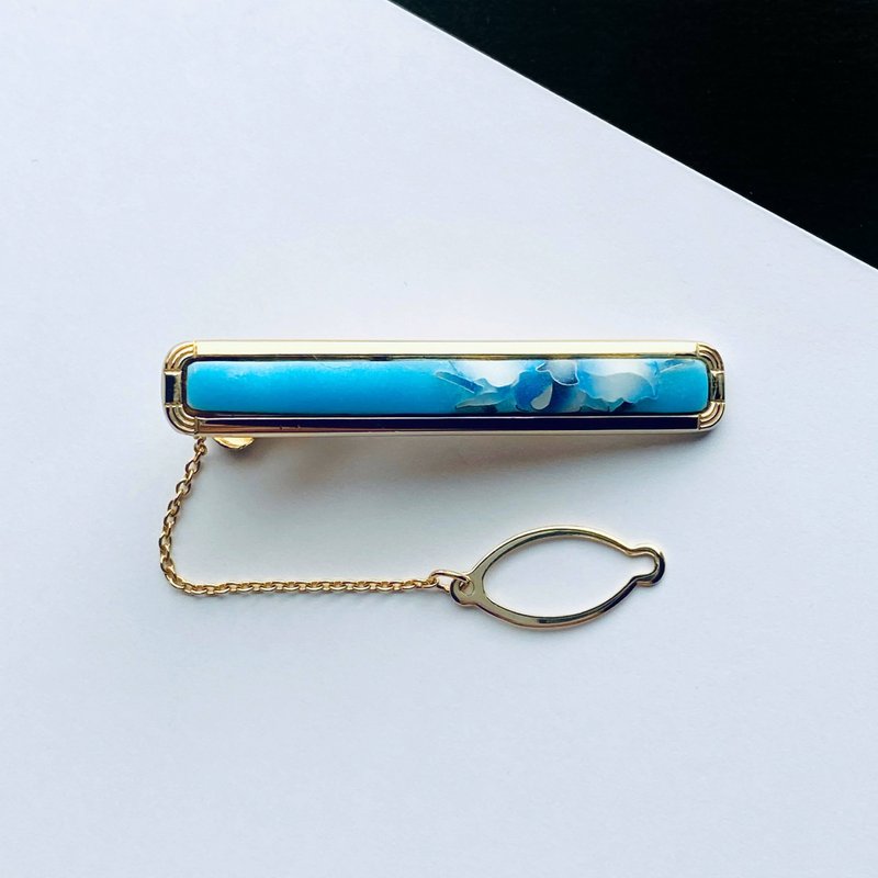 Frosted Cattleya [Sky Blue Light Blue] Cloisonne Tie Clip Pure Silver Frosted Wired Cloisonne 18kgf - 领带/领带夹 - 其他材质 蓝色