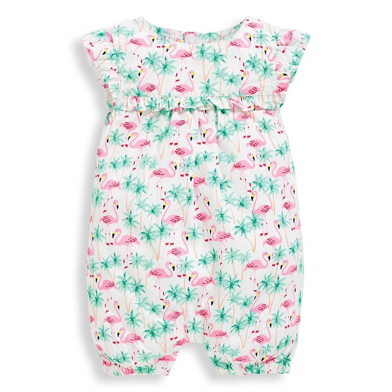 英伦风格 女宝宝 佛朗明哥红鹤 包屁衣 - 包屁衣/连体衣 - 棉．麻 蓝色