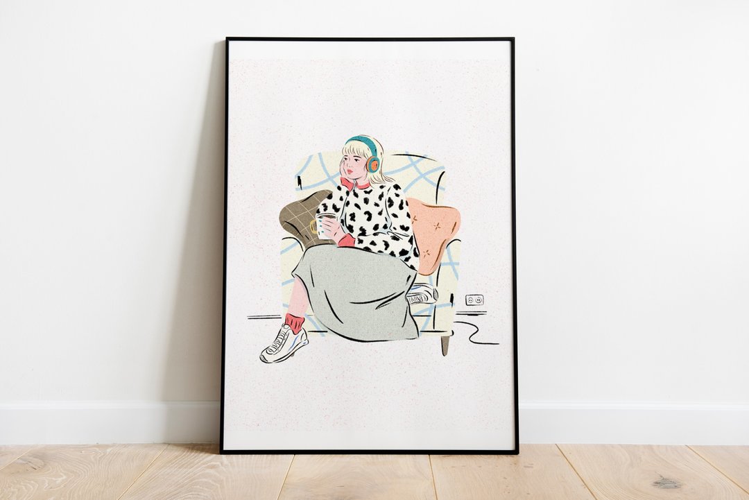 听音乐的女孩 | A4小海报 | - 海报/装饰画/版画 - 纸 白色