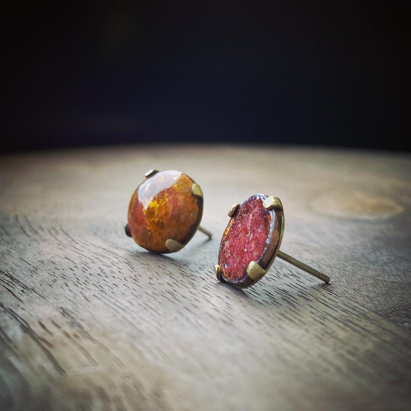 -星球-珐琅抓镶925耳针 - 耳环/耳夹 - 珐琅 金色