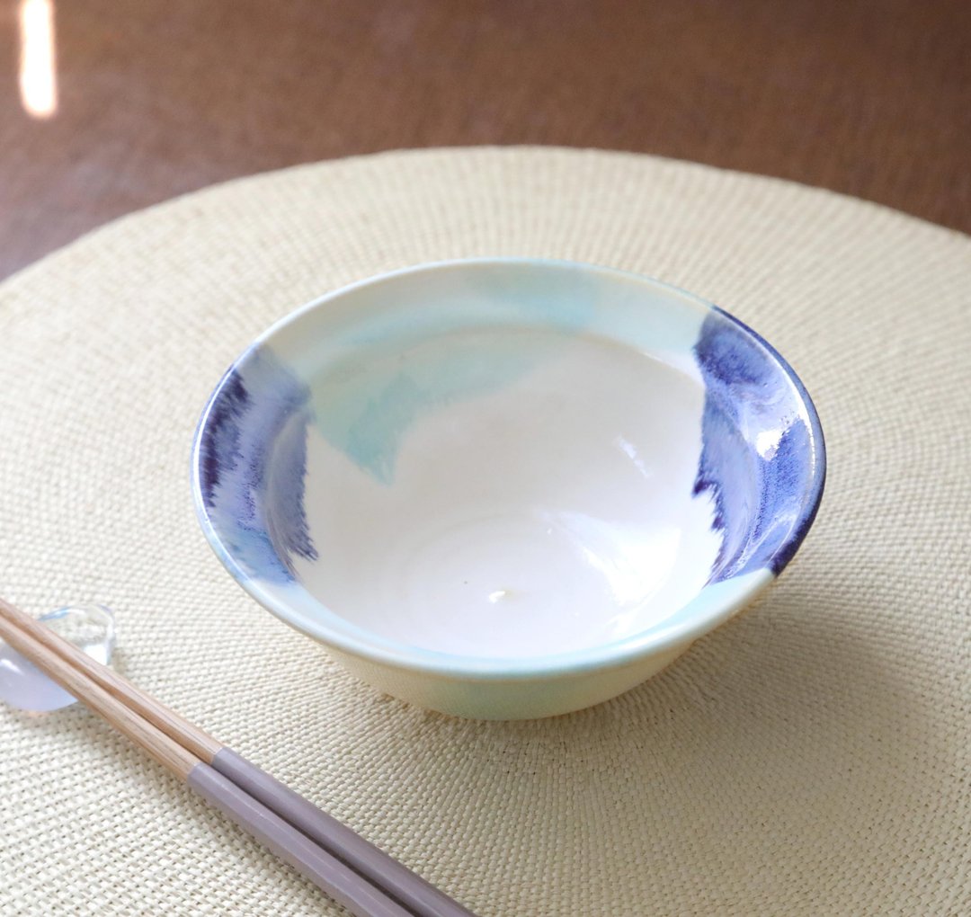 酷炫的蓝绿纹边缘碗 - 碗 - 陶 蓝色