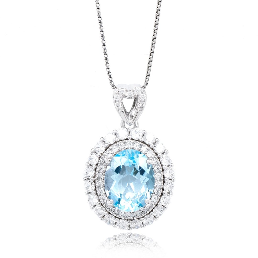 【正佳珠宝】托帕石 天空蓝 3.3ct 椭圆形吊坠 托帕石吊坠 - 项链 - 宝石 多色