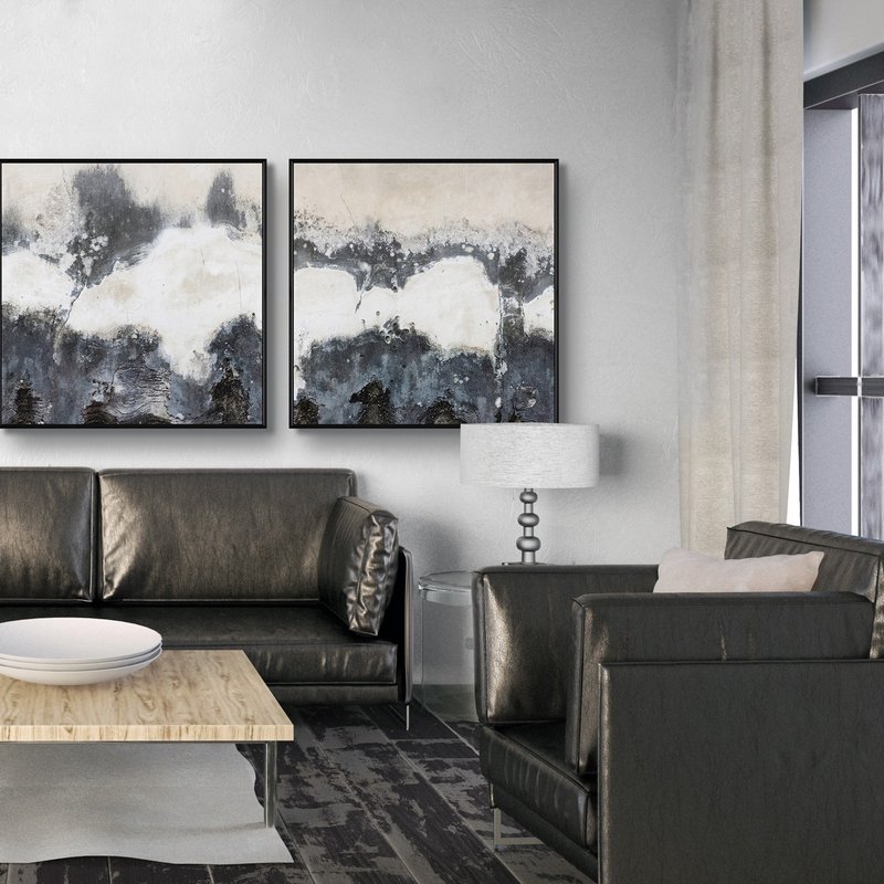 【联画优惠组合】银白秘境两幅联画组合/客厅装饰/系列2幅95折 - 海报/装饰画/版画 - 其他材质 黑色