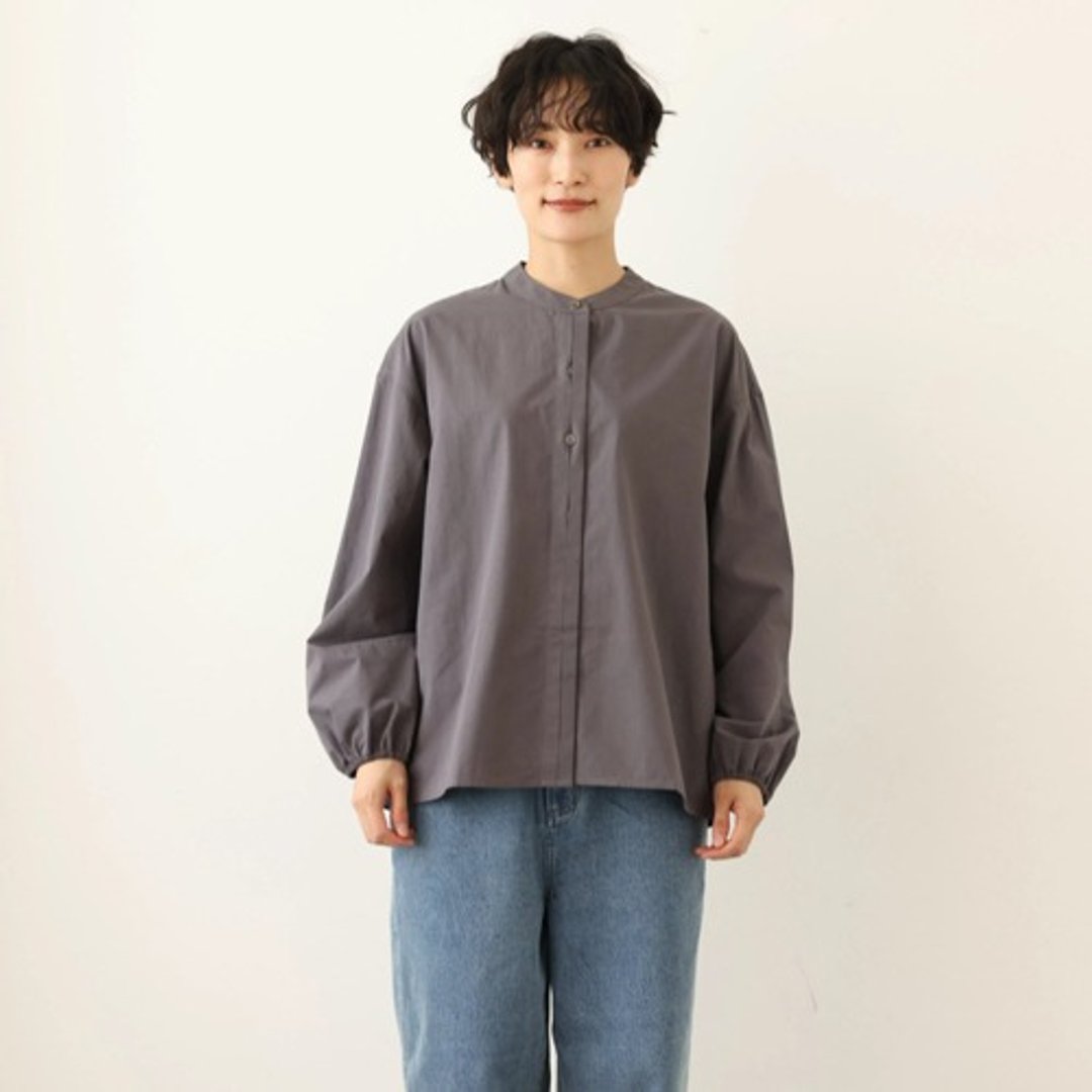 从日常穿着到特殊场合皆适用的束领衬衫，灰色 240927-3 - 女装上衣 - 棉 