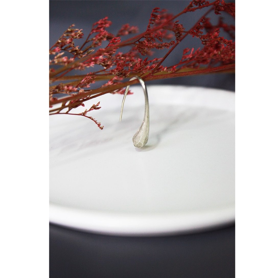 【纯银系列】切面水滴 - 925银 不规则 切面 雾面 - 耳环/耳夹 - 纯银 银色