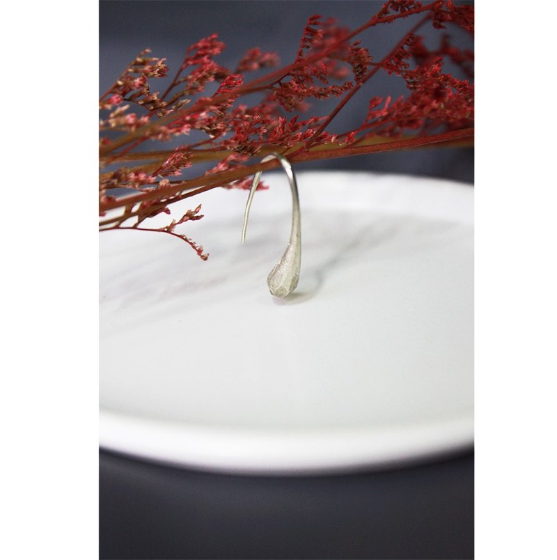 【纯银系列】切面水滴 - 925银 不规则 切面 雾面 - 耳环/耳夹 - 纯银 银色