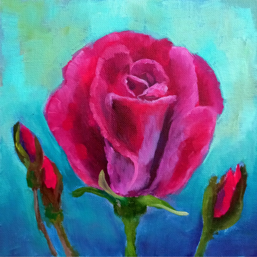 Rose Painting Flower Original Art Floral Oil Painting Small Artwork - 海报/装饰画/版画 - 其他材质 多色