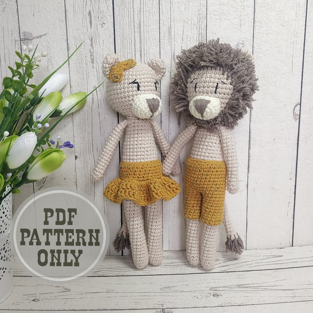 Lion King amigurumi PATTERN stuffed animals for woodland baby shower - 编织/刺绣/羊毛毡/裁缝 - 其他材质 白色