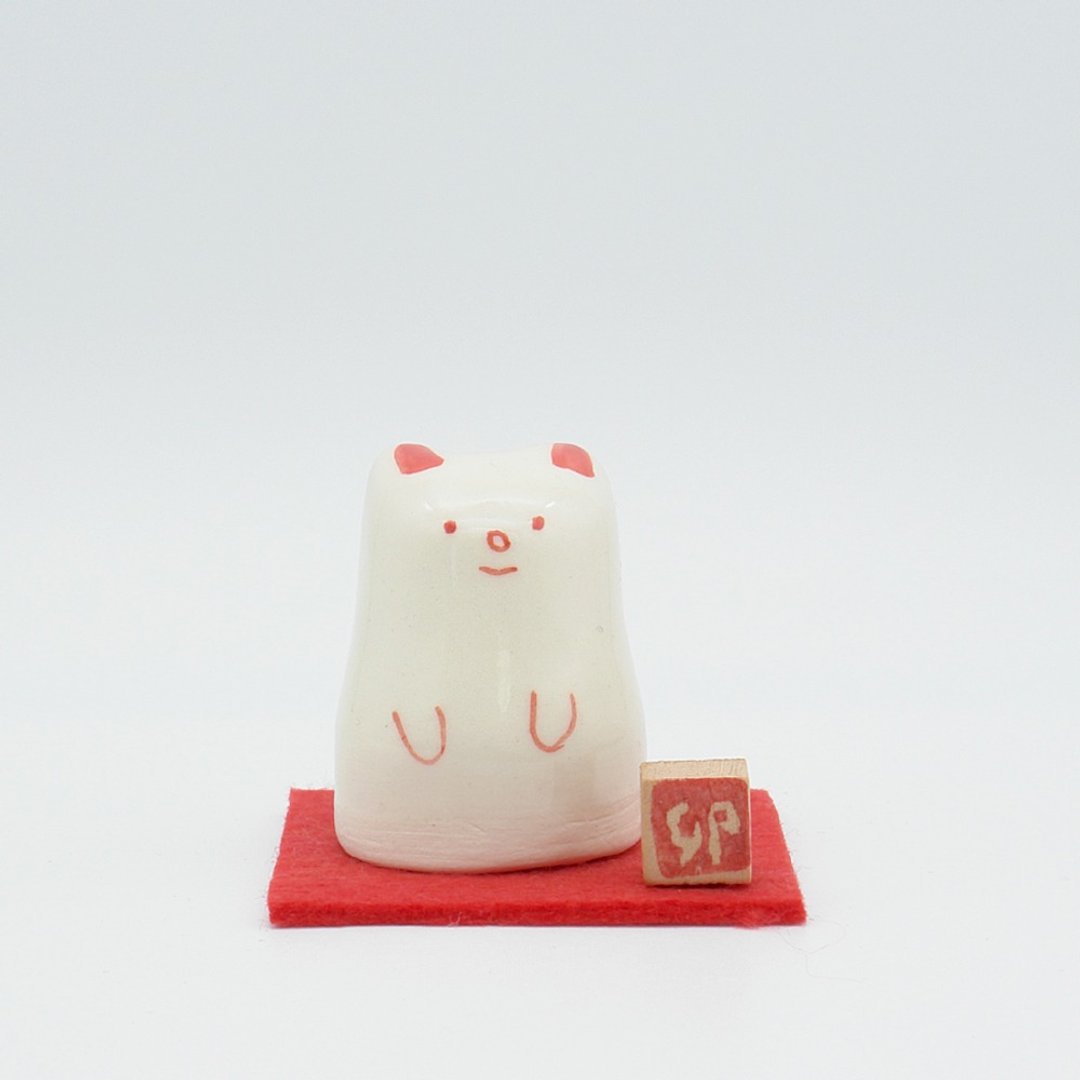 Zodiac figurine Handmade ceramic doll Rabbit - 摆饰 - 陶 白色
