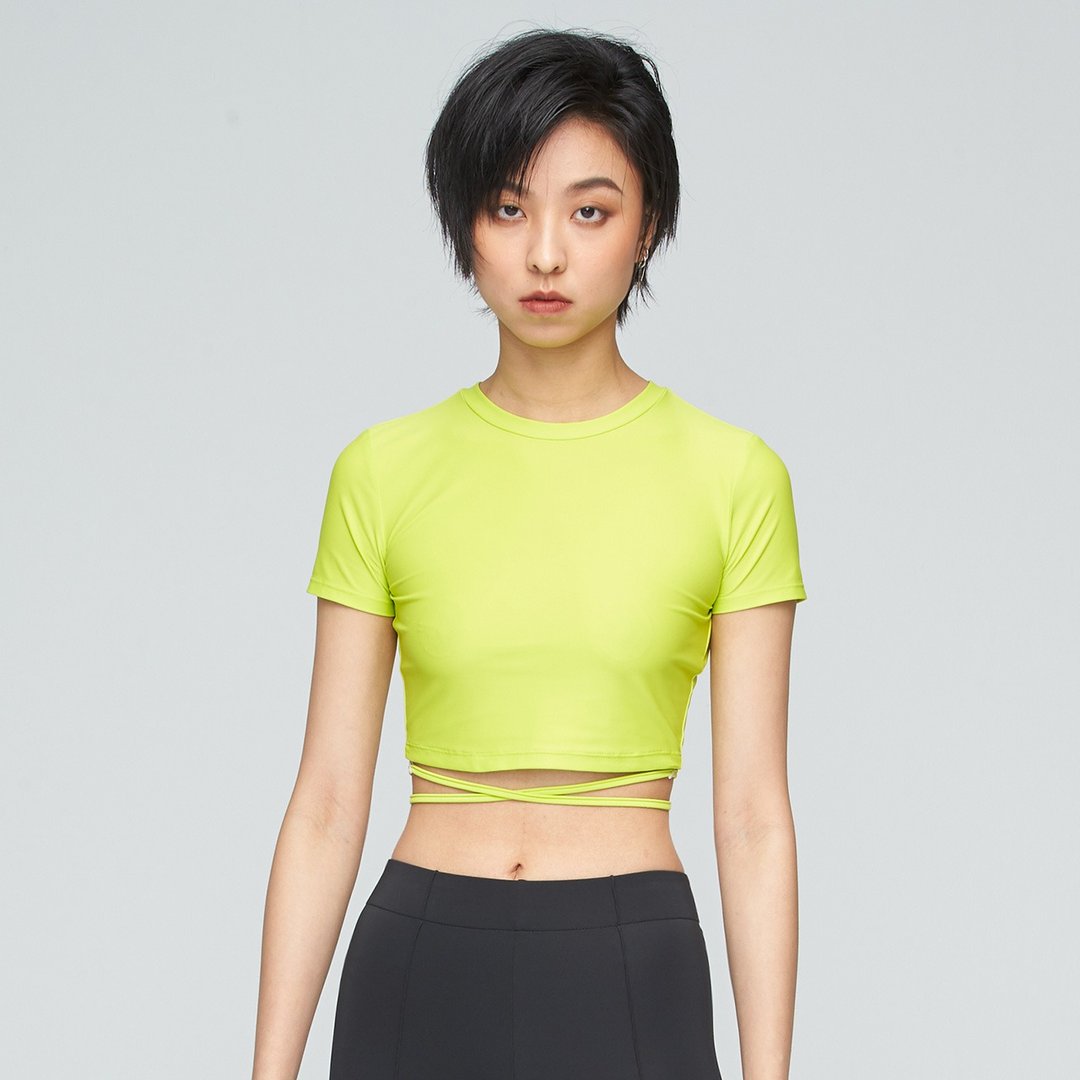不可退换 /凉感抗UV绑带上衣(女)-柠青 - 女装 T 恤 - 尼龙 绿色