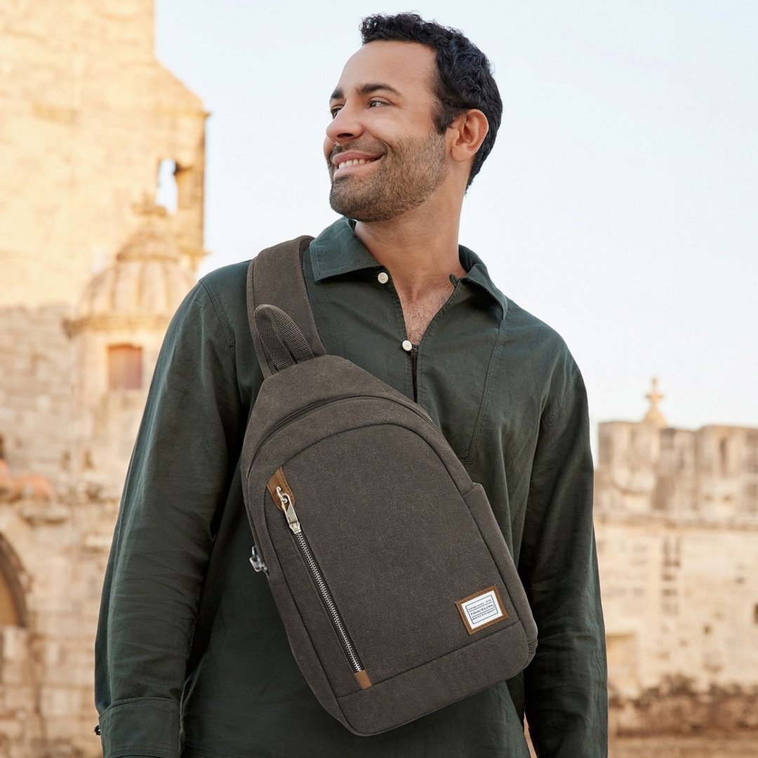 美国 TRAVELON Heritage 帆布 3 层防盗单肩背包 (牛仔灰) | RFID - 侧背包/斜挎包 - 聚酯纤维 灰色