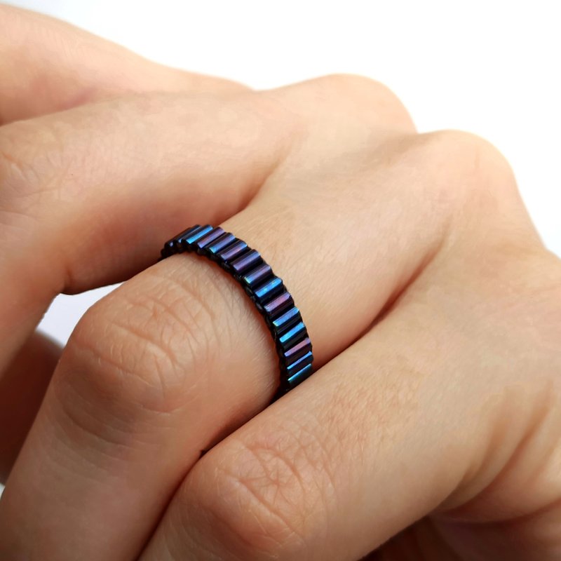 女士串珠戒指 手工制作 紫色 细版戒指 Hematite 戒指 Ivory 戒指 Pink 戒指 - 戒指 - 玻璃 紫色