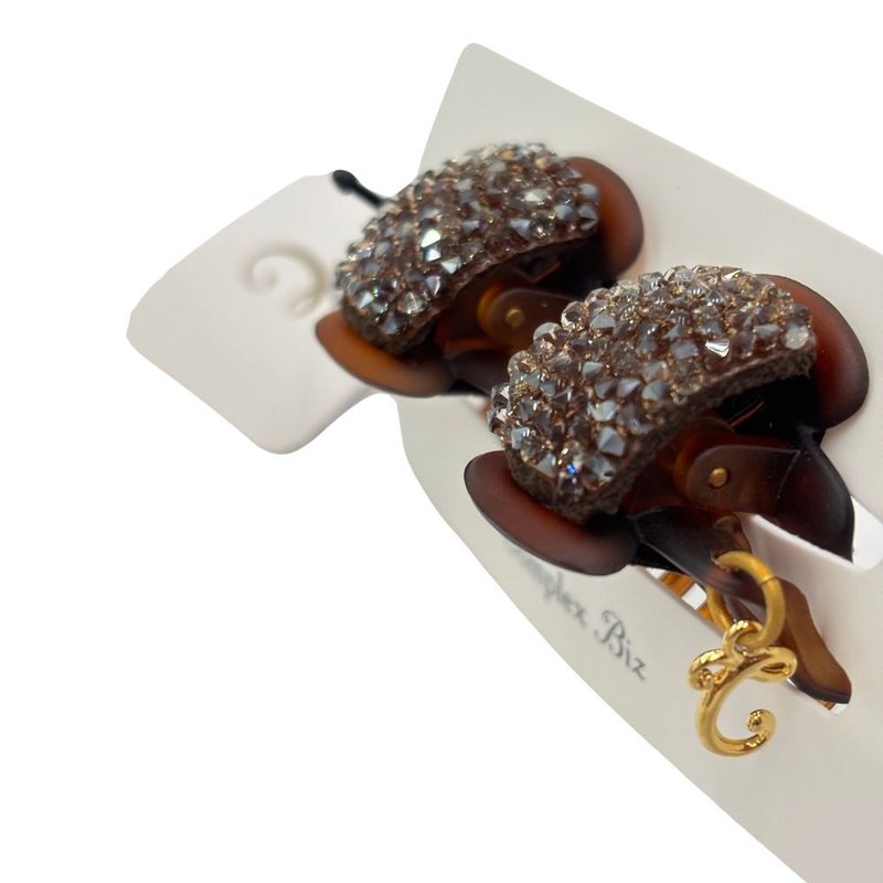 COMPLEX BIZ 水晶 甜心夹 两件组 咖啡色底 - 发饰 - 水晶 多色