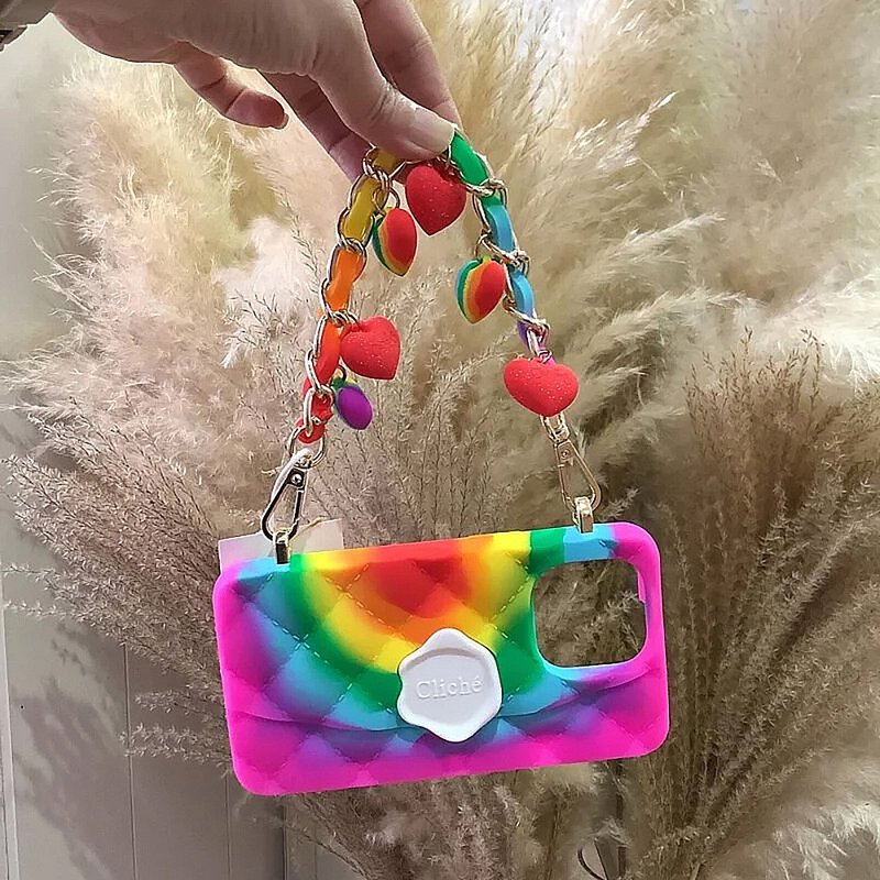 【Candies】经典彩虹小香风晚宴包 - iPhone 13 / 13 Pro 情人节 - 手机壳/手机套 - 硅胶 多色