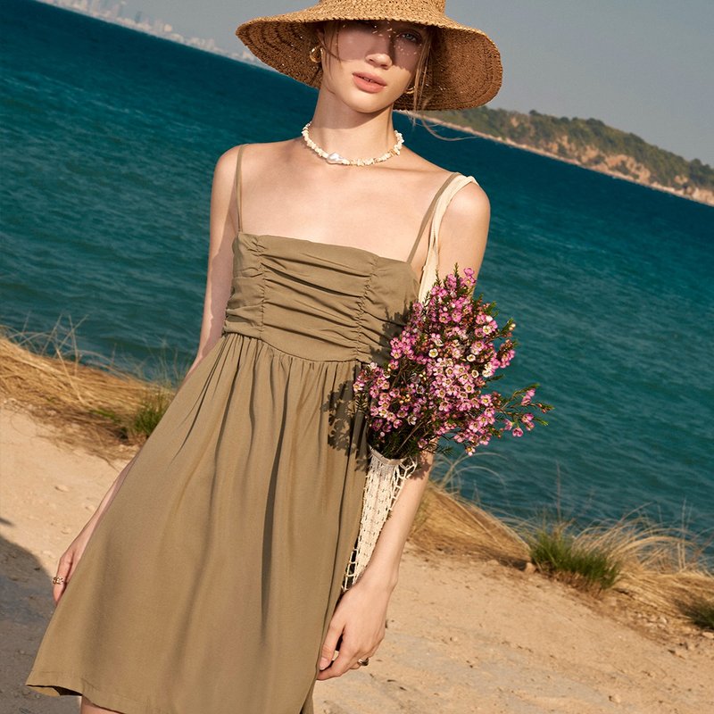 'May' 褶皱迷你洋装 矿石绿 (CRBW170) 无袖洋装 - 洋装/连衣裙 - 其他材质 