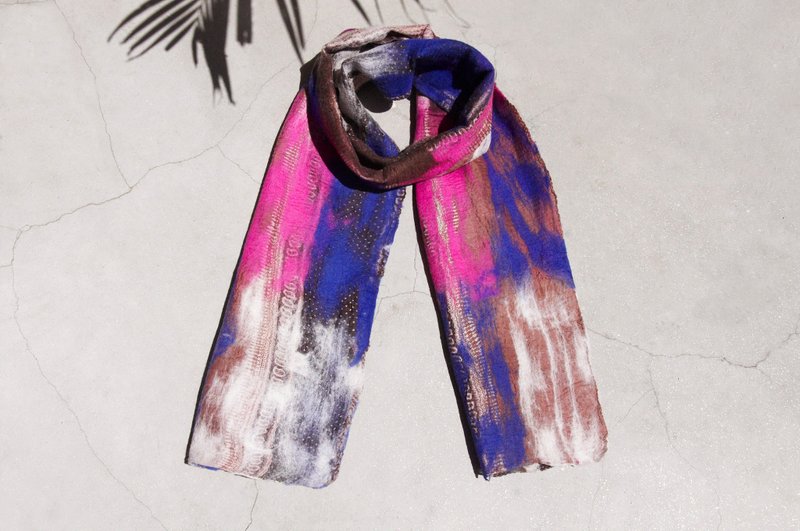 七夕礼物 限量一件 手工羊毛毡丝巾 / 湿毡丝巾 / 水彩艺术感围巾 / 羊毛渐层感丝巾 - 水彩渲染色彩 - 丝巾 - 羊毛 多色