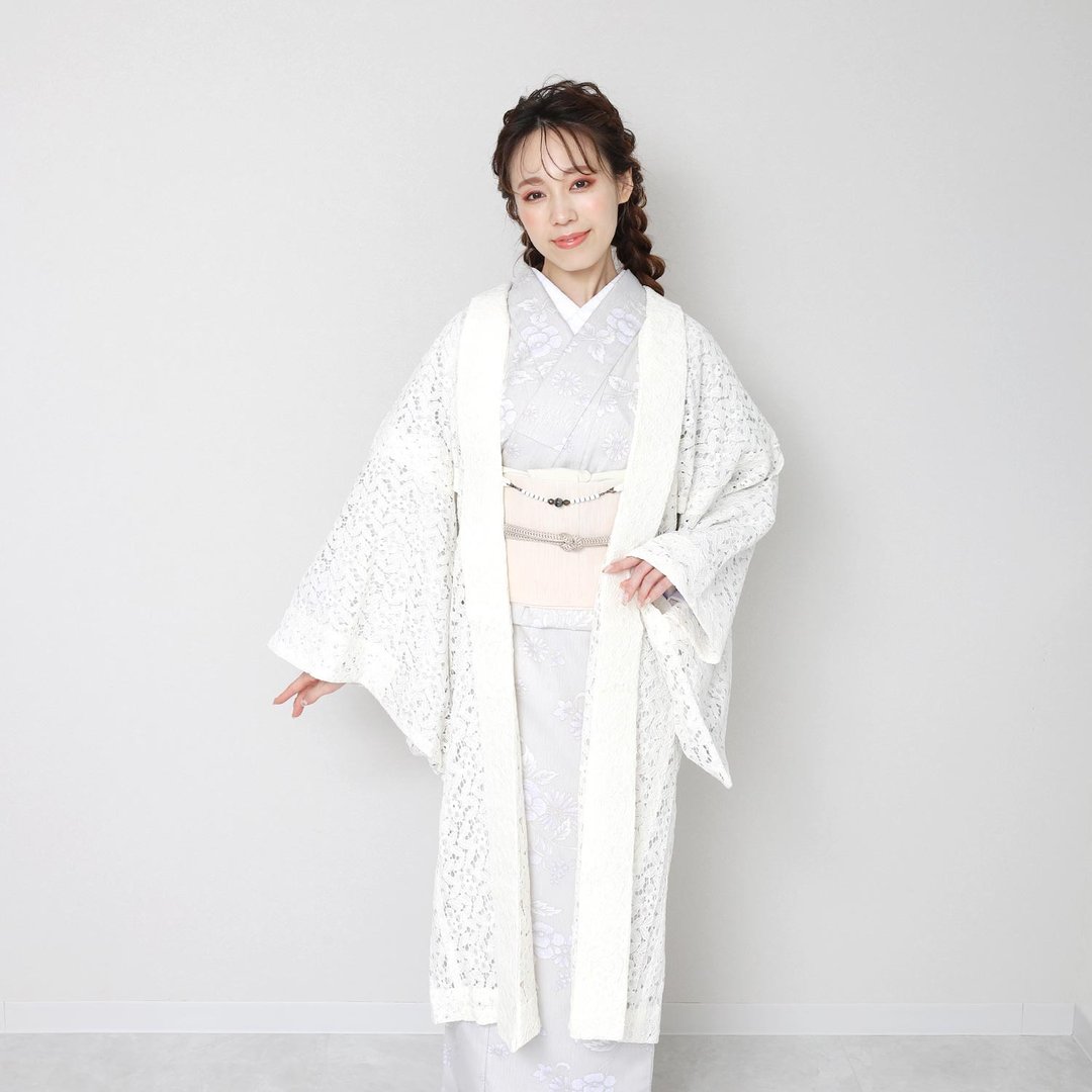 羽织 蕾丝 外套 外罩 和服 Haori F size 白色 单品 - 中性连帽卫衣/T 恤 - 棉 白色