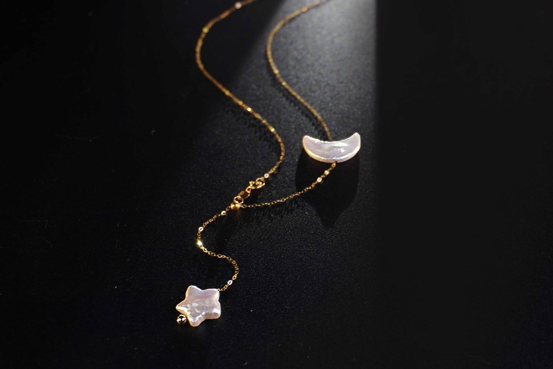 巴洛克星星月亮珍珠一链四用纯18K金链.AU750素金K金链.万能链.多 - 项链 - 贵金属 