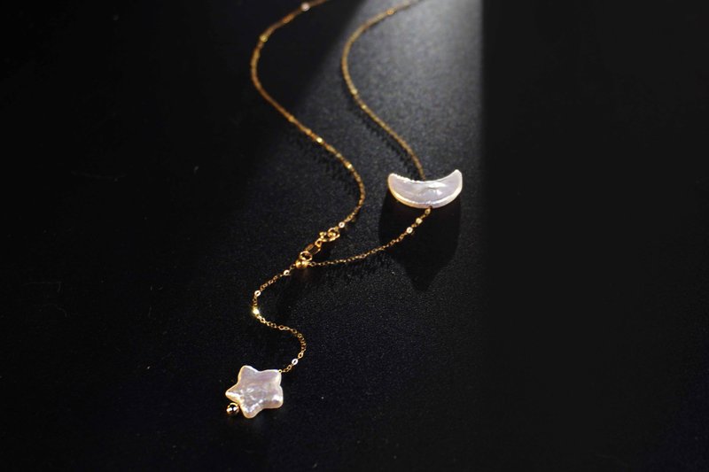 巴洛克星星月亮珍珠一链四用纯18K金链.AU750素金K金链.万能链.多 - 项链 - 贵金属 