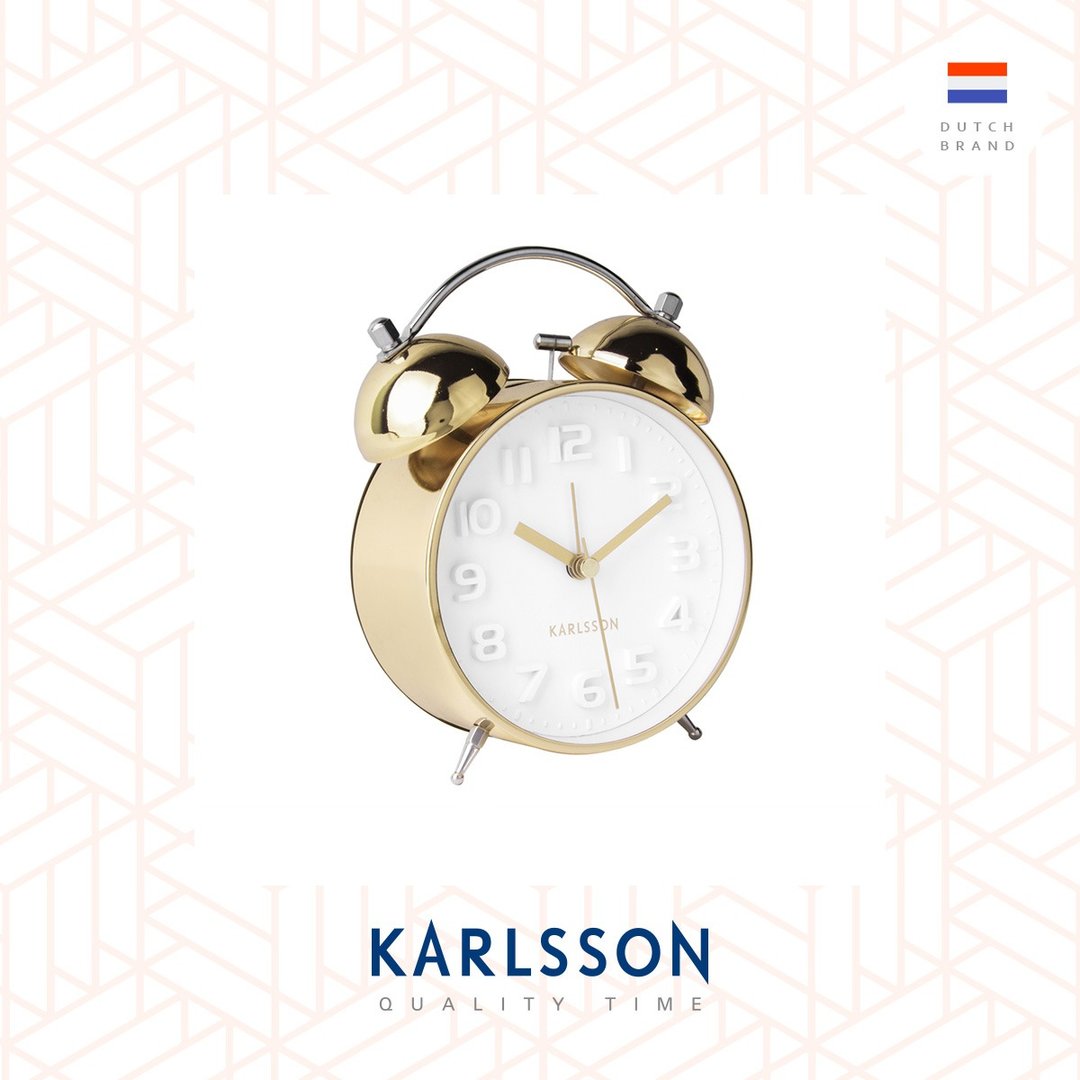 荷兰Karlsson 经典打铃闹钟Alarm clock Mr.White brushed gold - 时钟/闹钟 - 其他金属 白色