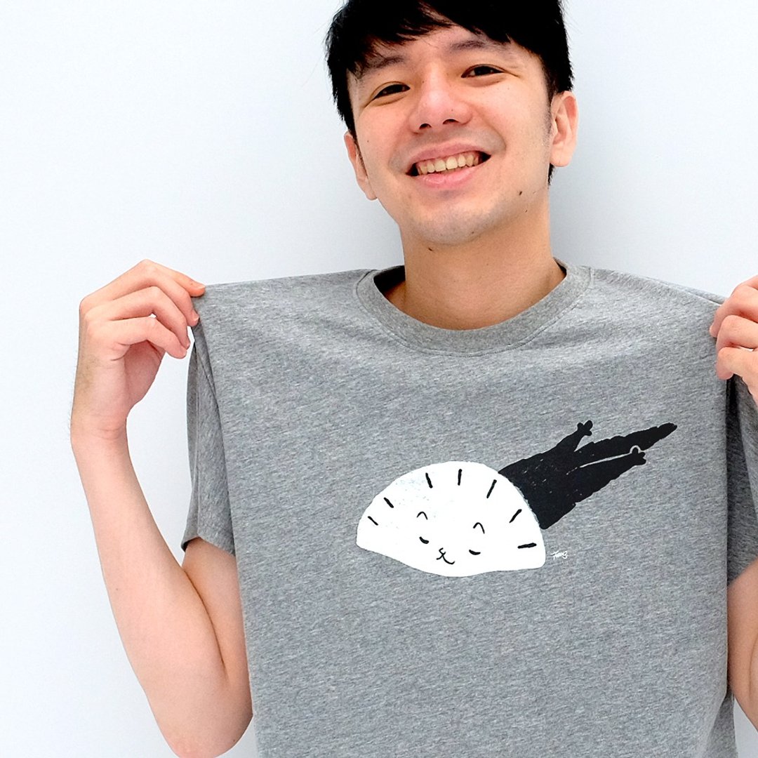 饺子－纯棉T-Shirt - 中性连帽卫衣/T 恤 - 棉 灰色