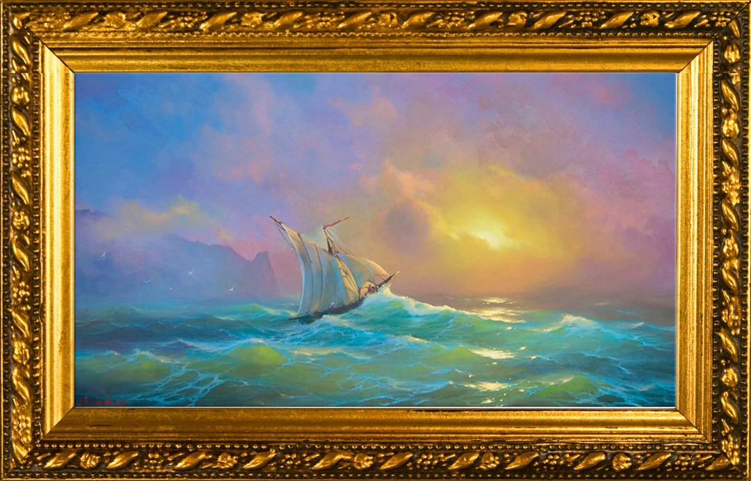 Old Ship Sailing Boat Seascape Original Oil Painting Nautical Wall Art Decor - 墙贴/壁贴 - 其他材质 蓝色