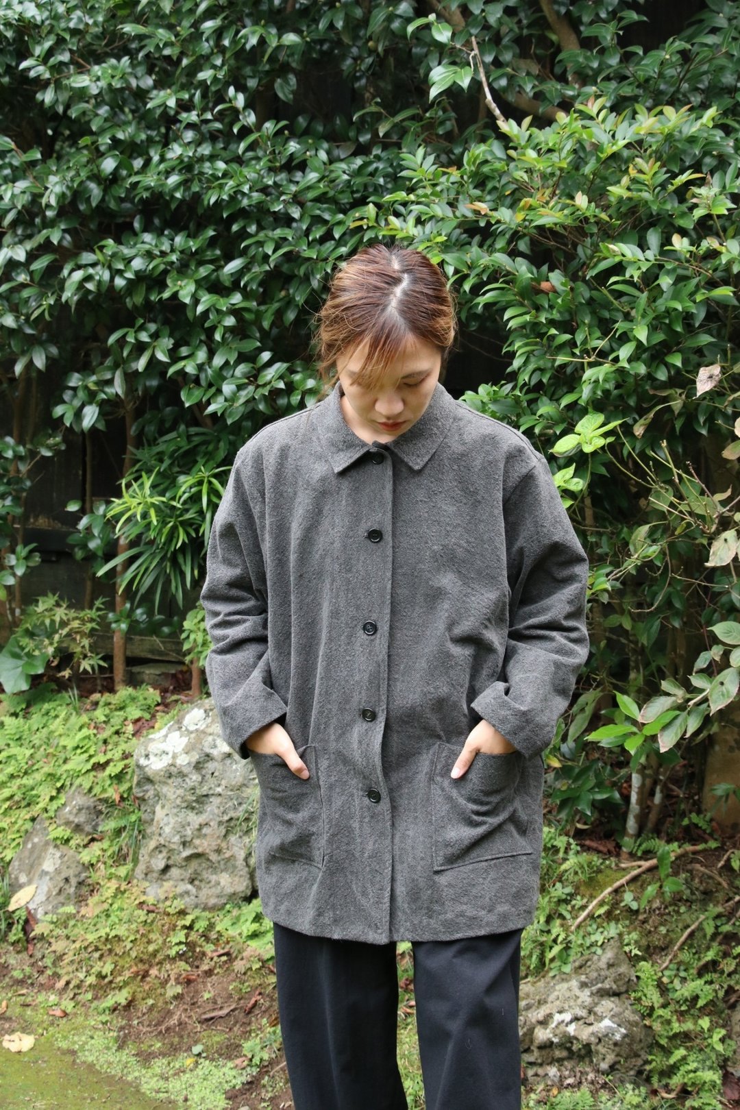 渲染棉麻混纺连身工装外套 - 女装休闲/机能外套 - 棉 黑色