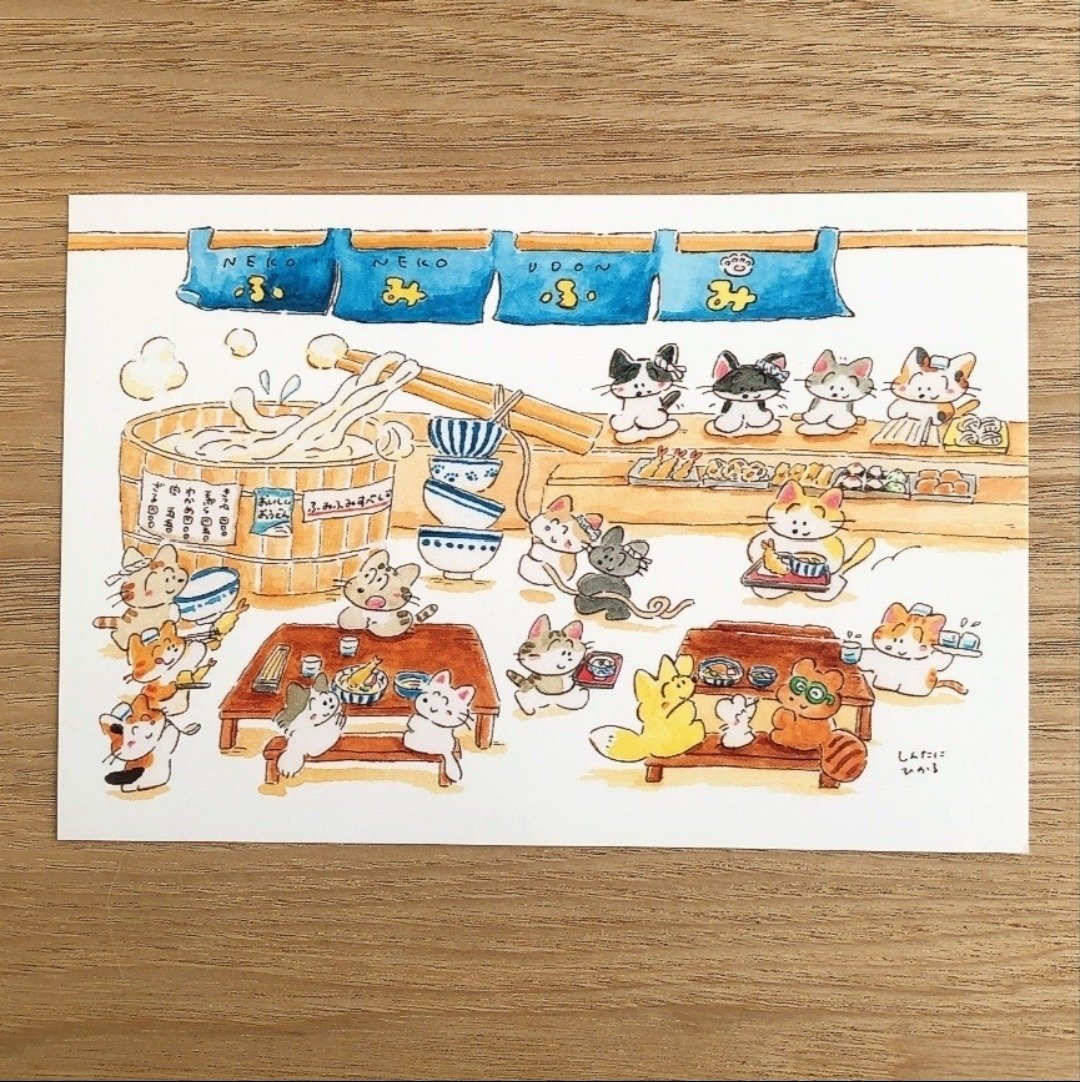 明信片 猫猫乌龙面店 - 卡片/明信片 - 纸 