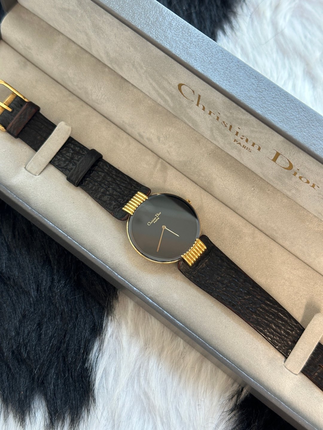 中古表 Christian Dior 迪奥 复古圆形腕表 - 女表 - 真皮 黑色