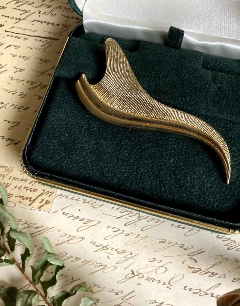 美国古董M.JENT 发丝纹包金流线羽翼胸针 - 胸针 - 其他金属 