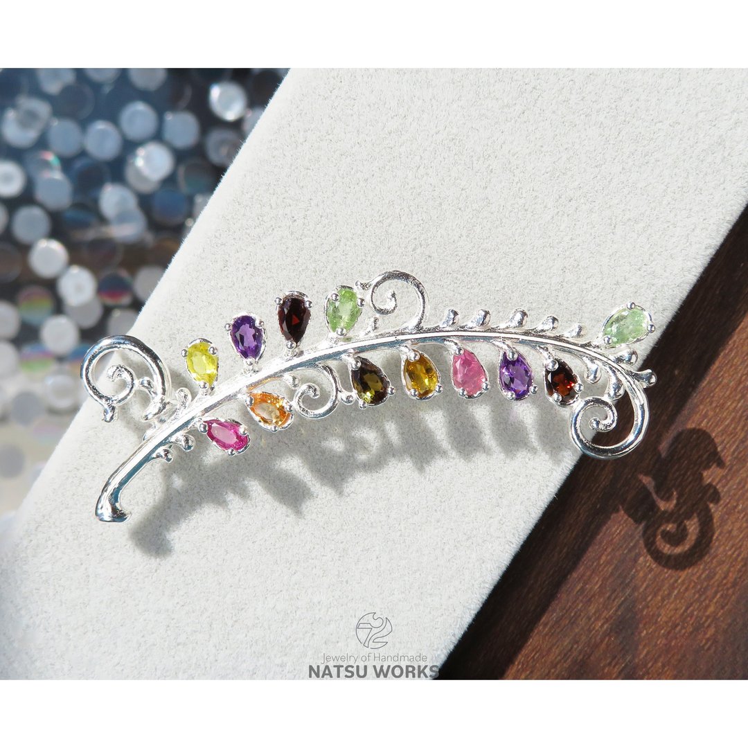 碧玺 & 紫水晶 胸针 / Tourmaline and Amethyst Brooch - 胸针 - 宝石 多色