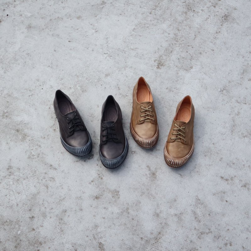 【换季特卖】限量扎染牛皮 刷色 真皮 饼干鞋 休闲鞋 运动鞋 复古 - 女款牛津鞋/乐福鞋 - 真皮 卡其色