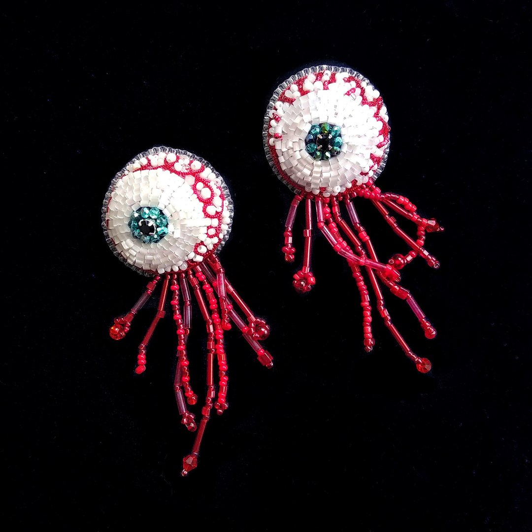 Brooch Eye Victorian Halloween items brooch Scary Gothic Beaded Jewelry Eye Pin - 胸针 - 玻璃 