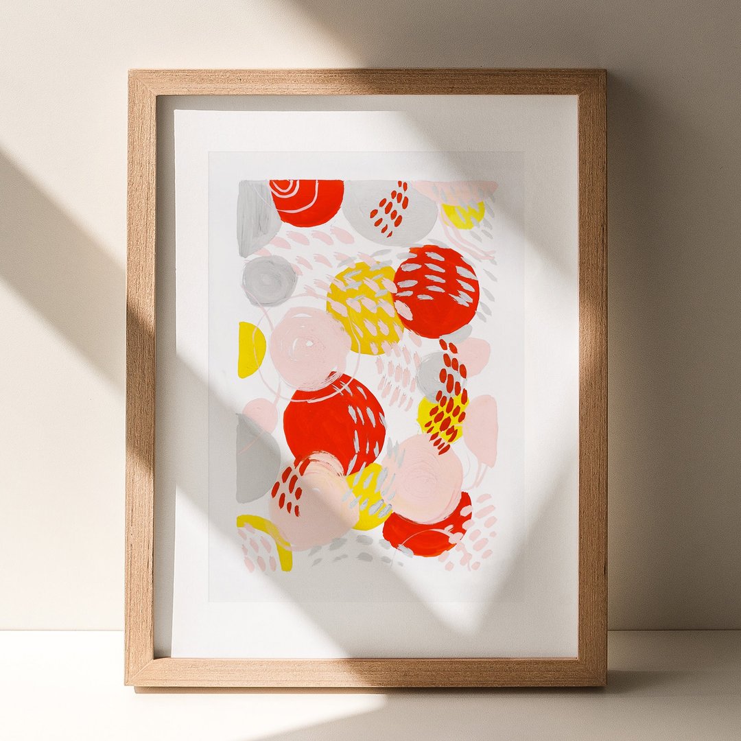 平价艺术 现代抽象 色彩疗法 ग्वा什 (Gouache) 画作 壁饰 - 墙贴/壁贴 - 纸 红色