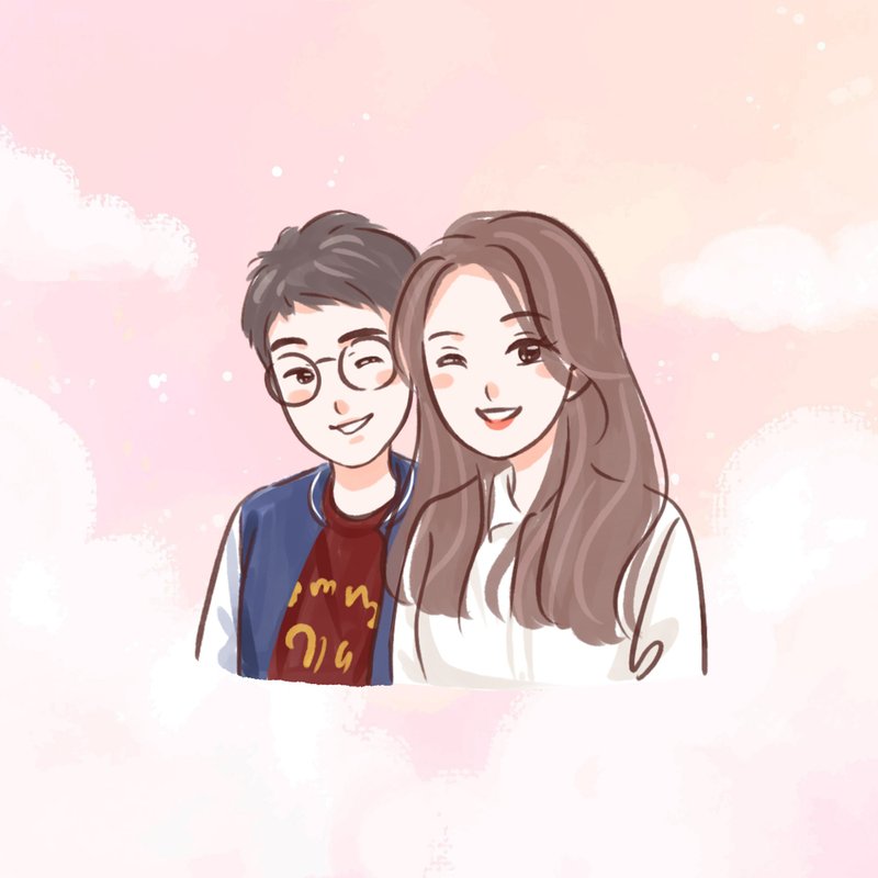 【定制似颜绘】手绘人像 情侣绘图 韩式画风 ⋯HG韩风半身⋯ - 订制画像 - 其他材质 