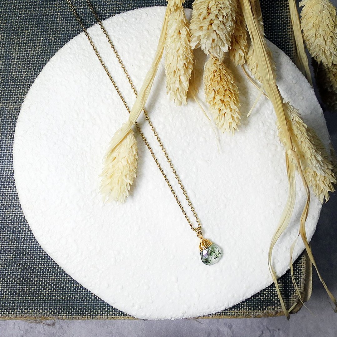 VIIART。灌木。Vintage绿发晶古着金锁骨项链 - 项链 - 水晶 绿色