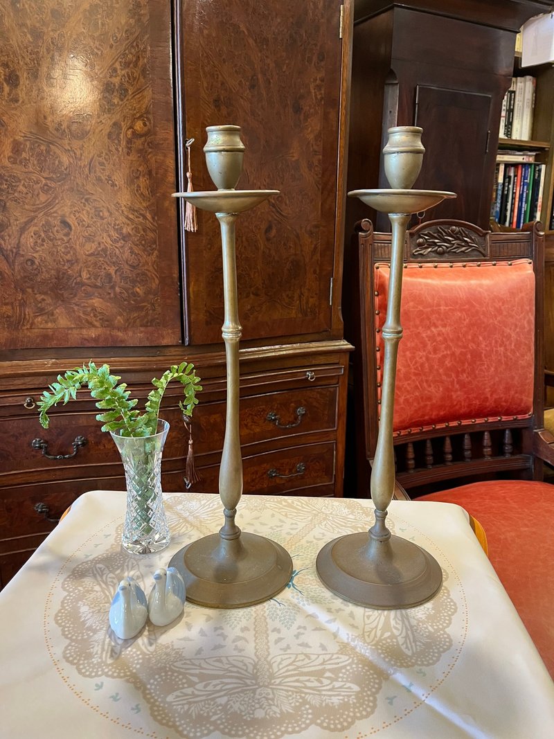 英国百年古董黄铜烛台一对 - 摆饰 - 铜/黄铜 卡其色