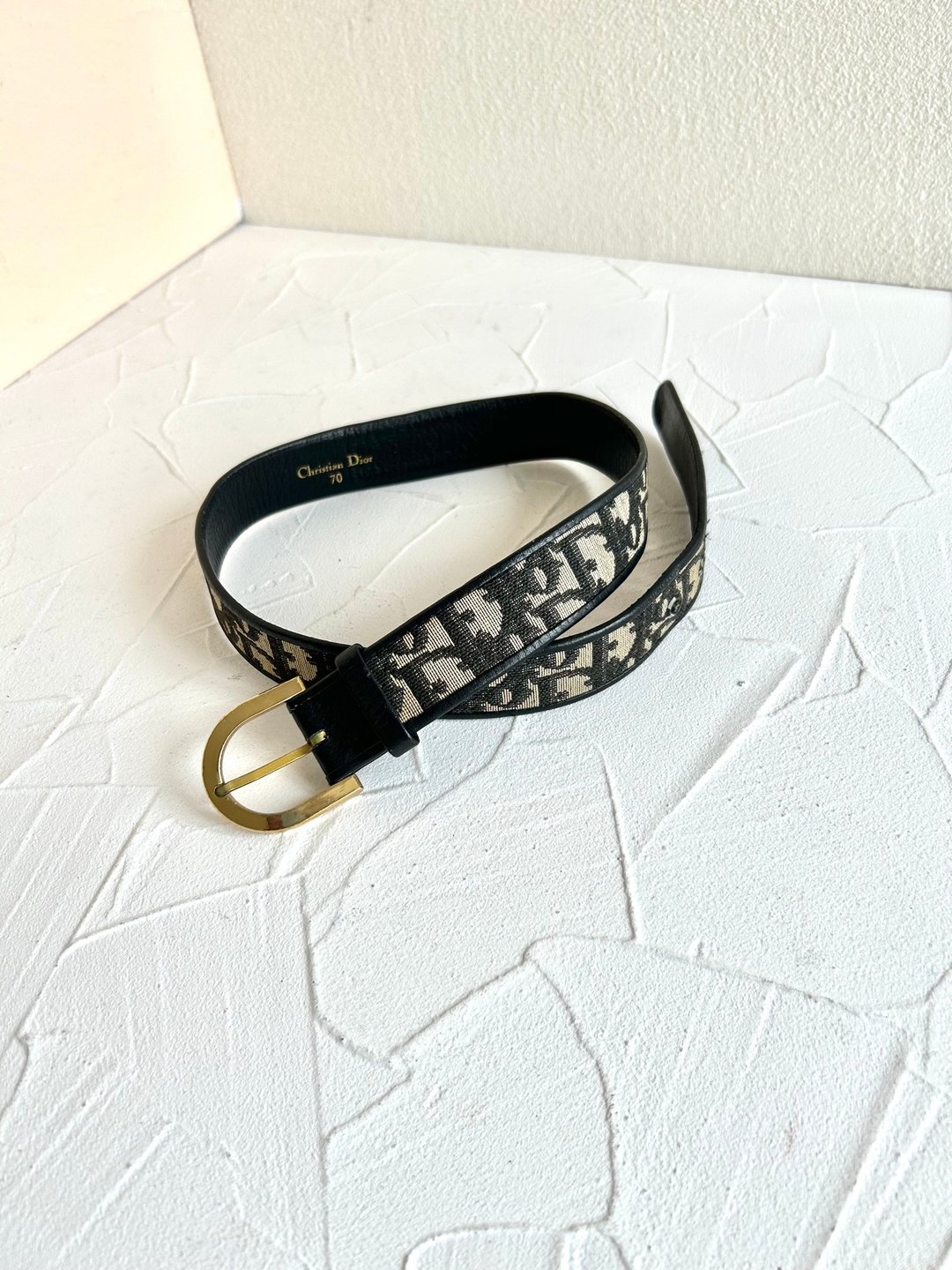 绝版古董品 Dior黑色老花皮革帆布腰带 女装皮带 中古二手美品 - 皮带/腰带 - 真皮 黑色