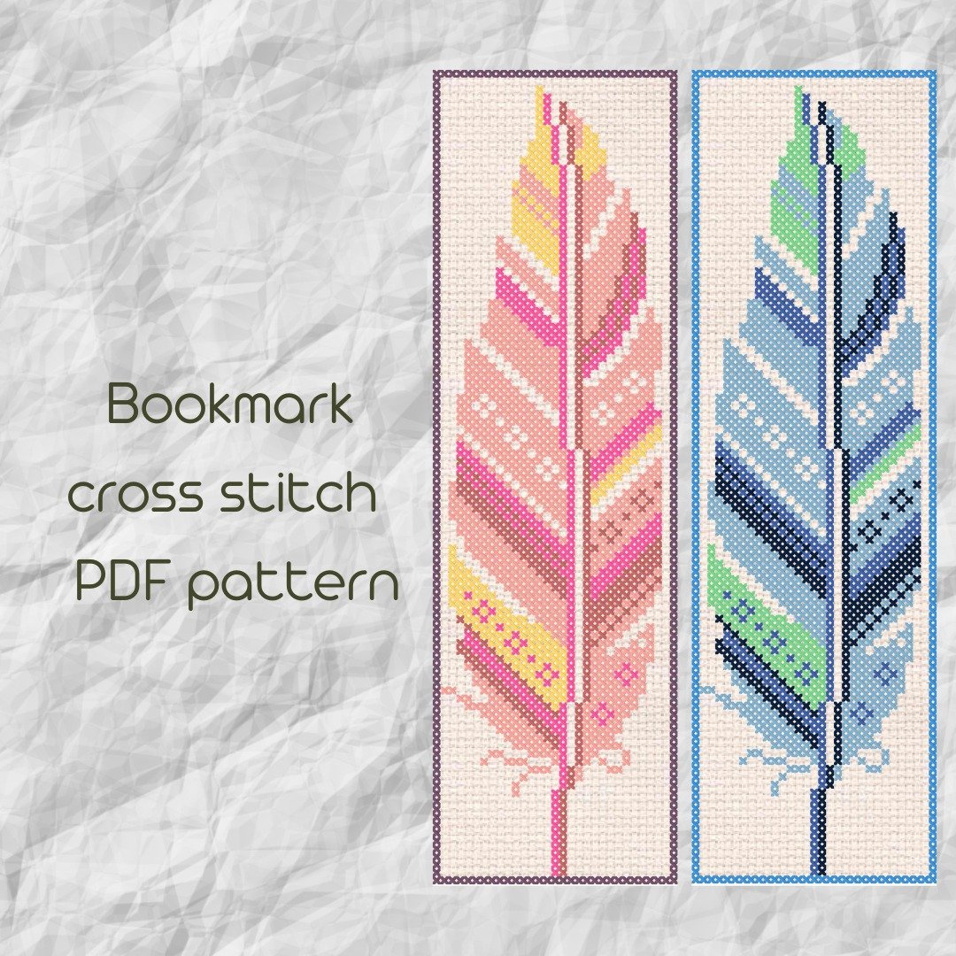 十字繡圖案 Bookmark cross stitch pattern / Plume 2 colors bookmark cross stitch / 167 - 手工艺教程/工具书 - 其他材质 