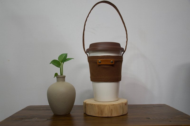 定制化手绣字饮料袋 咖啡布 - 随行杯提袋/水壶袋 - 棉．麻 